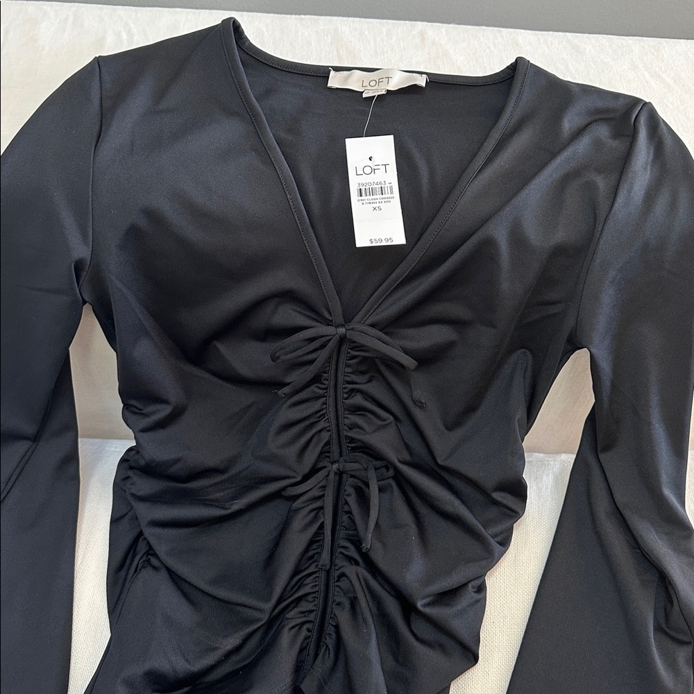 LOFT Black Ruched Long Sleeve Top